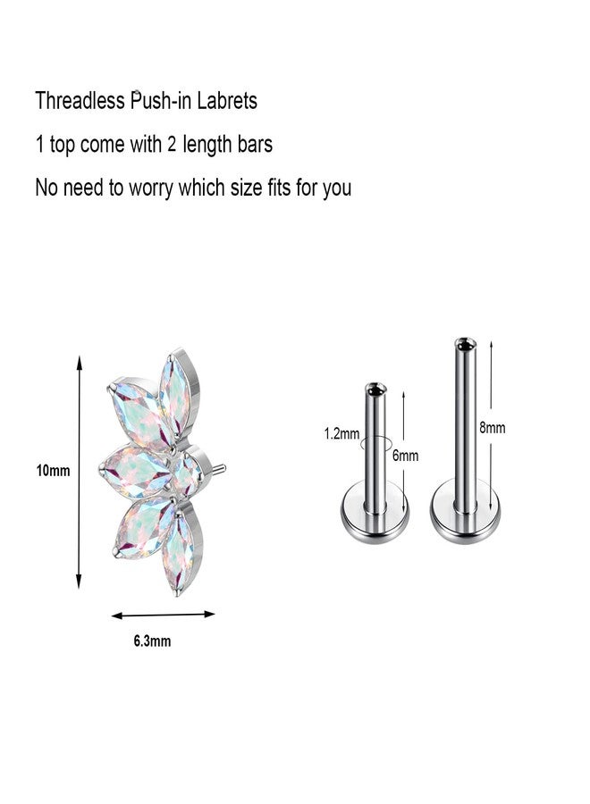 ENONTY 1pcs 16G 18G G23 Titanium Threadless Labret Studs Push-in Labret Lip Cluster Tragus Helix Conch Lobe Rook Cartilage Push Back Piercing Jewelry Earring (5 eye-AB) - Image 2